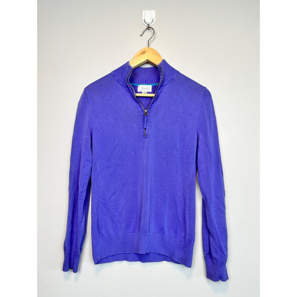 Foxcroft Purple 100% Supima Cotton Quarter Zip Mock Neck Sweater M Preppy